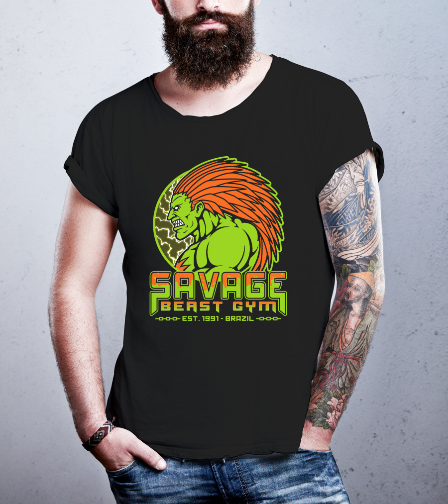 Savage Beast Gym Est. 1991 Brazil Green Monster With Orange Hair T-Shirt