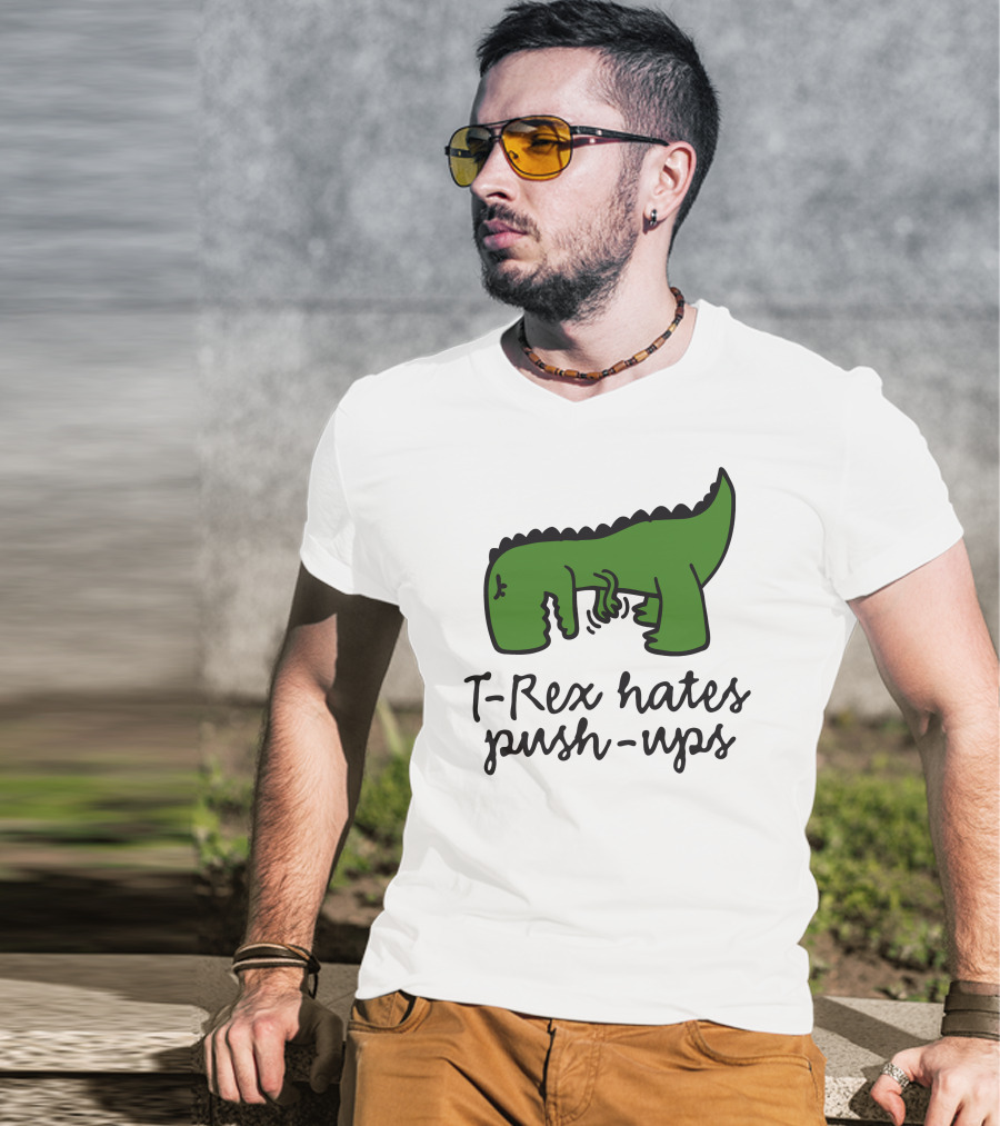 T-Rex Hates Push-Ups Struggling Dinosaur T-Shirt