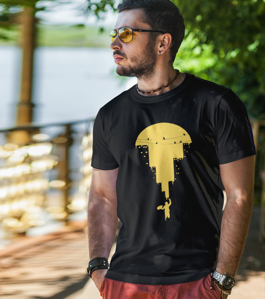 Paint It Orange Dripping Skyline With Birds T-Shirt