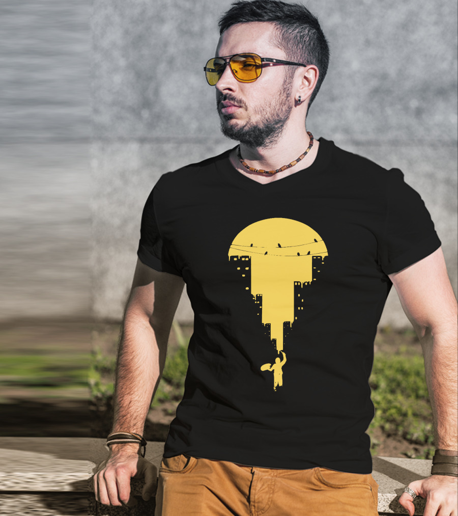 Paint It Orange Dripping Skyline With Birds T-Shirt