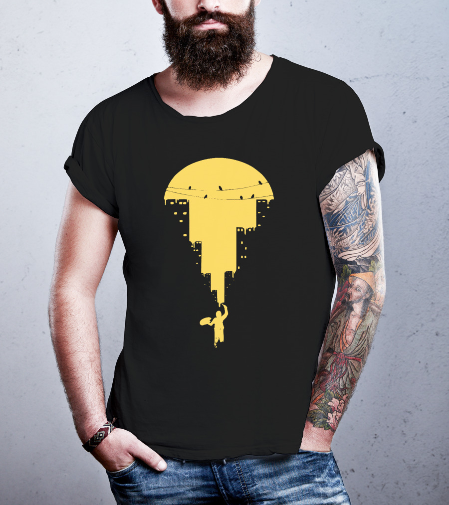 Paint It Orange Dripping Skyline With Birds T-Shirt