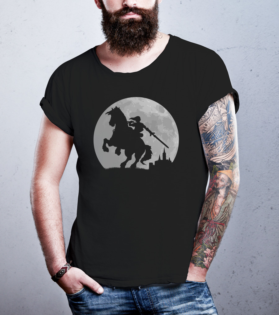 Moonlight Ride Shadow Knight Under Full Moon T-Shirt
