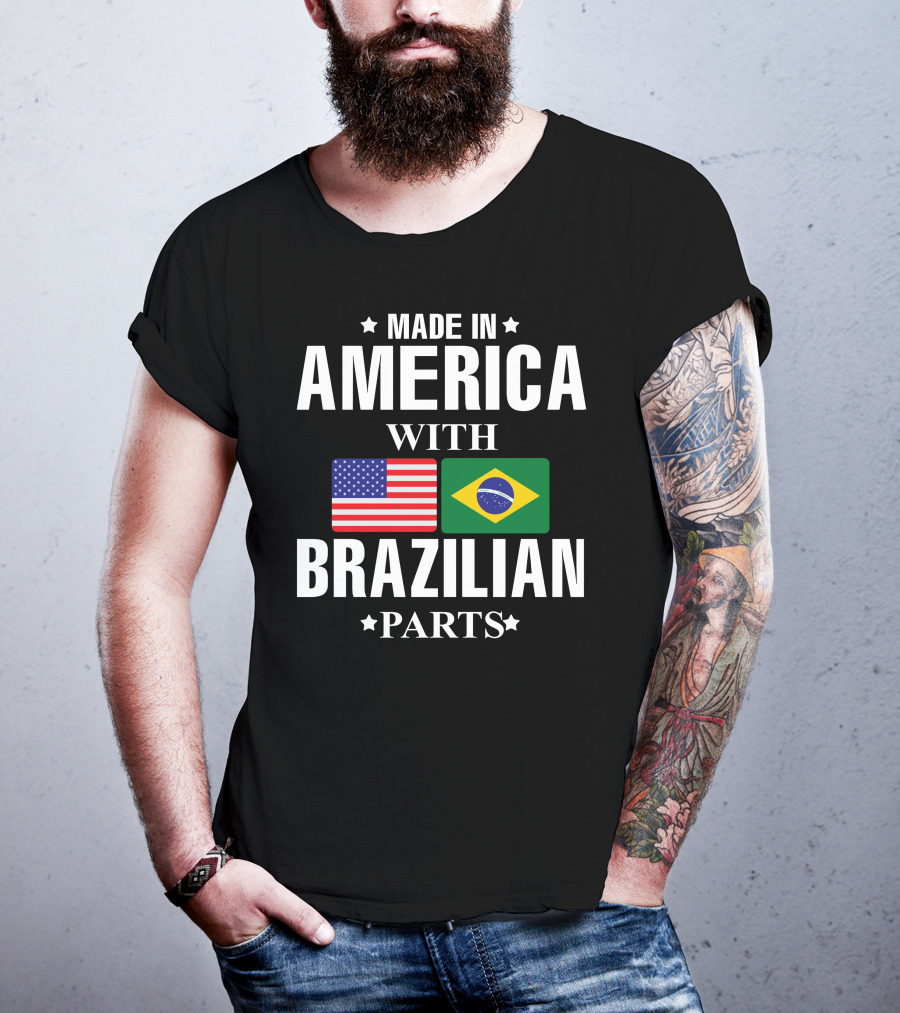 Made IN America With Brazilian Parts USA Brazil Flags T-Shirt