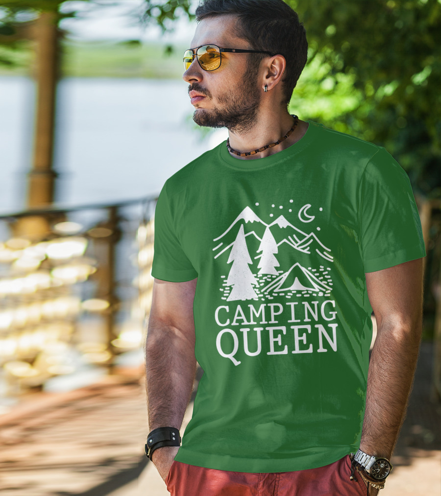 Camping Queen Mountain Tent Moon Forest Adventure T-Shirt
