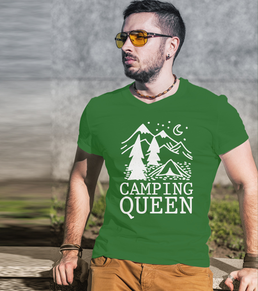 Camping Queen Mountain Tent Moon Forest Adventure T-Shirt