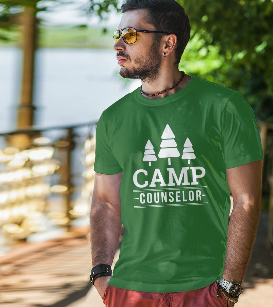 CAMP COUNSELOR Tree Icon Green Background T-Shirt