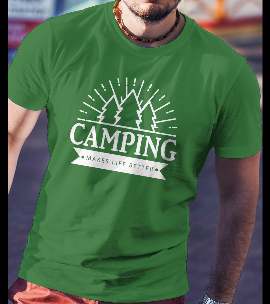 Camping Makes Life Better With Forest Trees And Radiant Sunburst T-Shirt