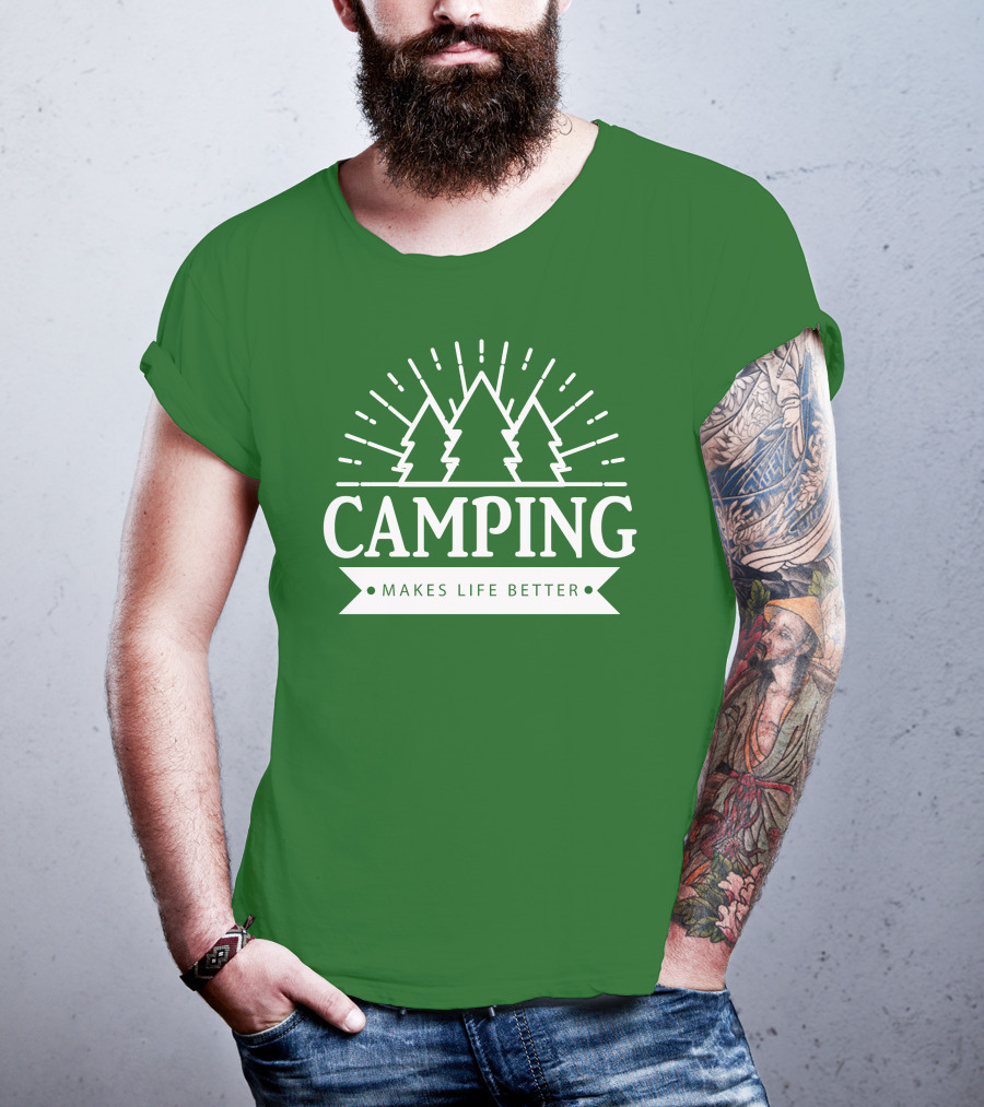Camping Makes Life Better With Forest Trees And Radiant Sunburst T-Shirt