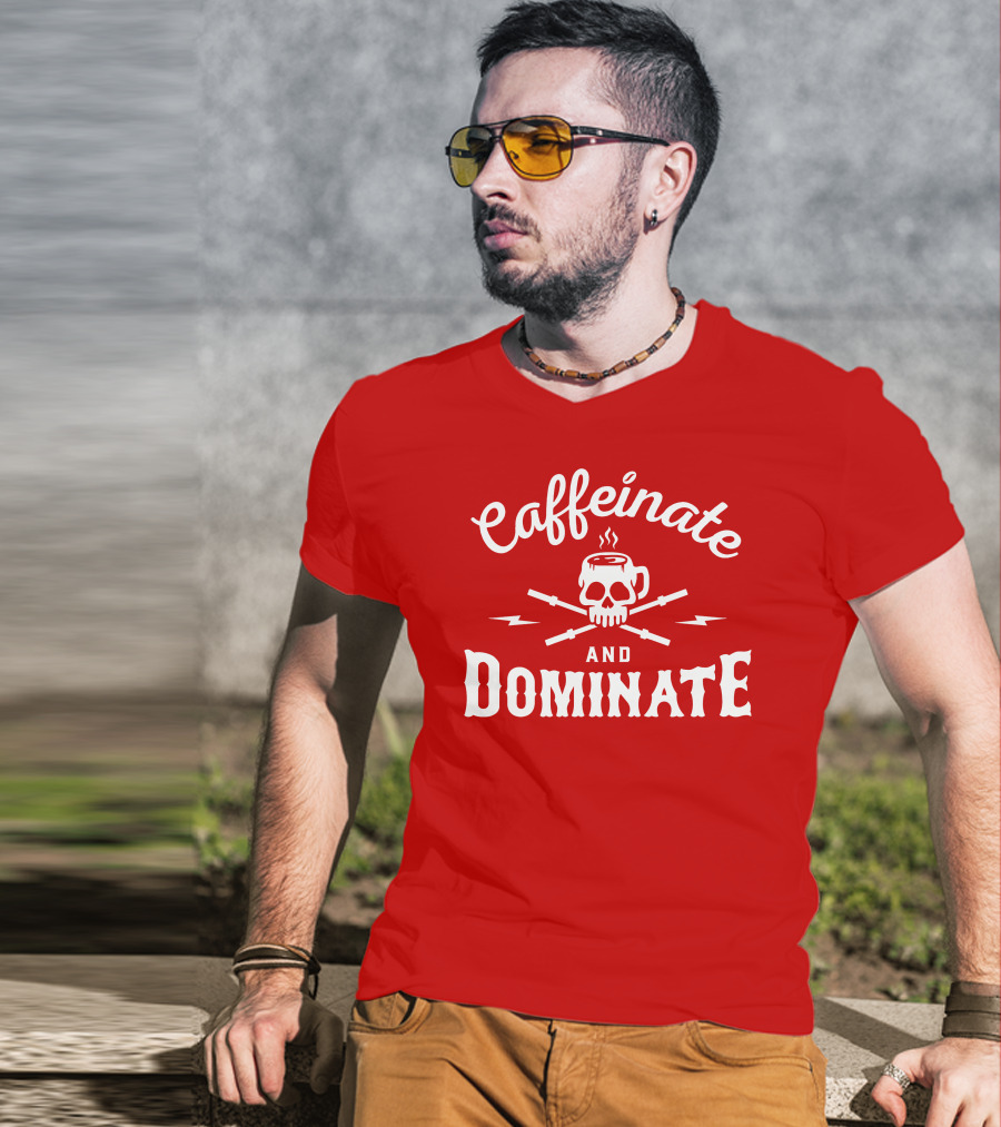 Caffeinate And Dominate Skull Crossbones Mug T-Shirt