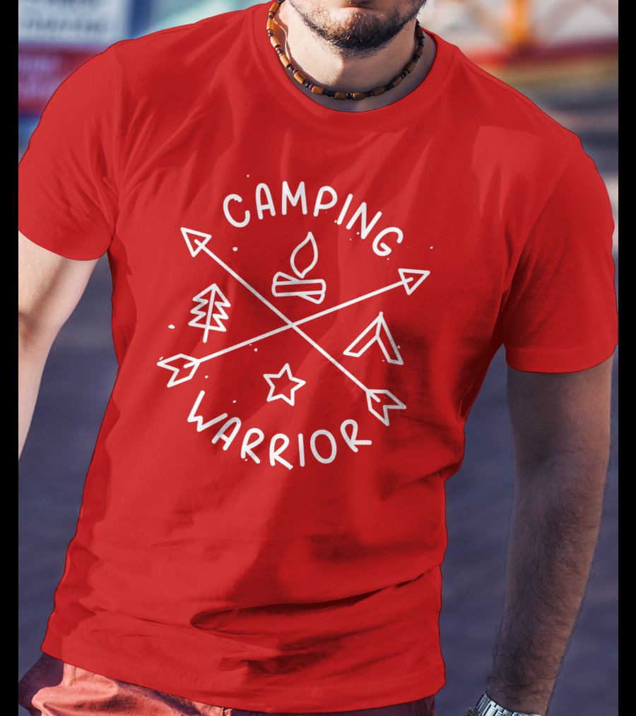 Camping Warrior Arrows Fire Tent Tree Star T-Shirt
