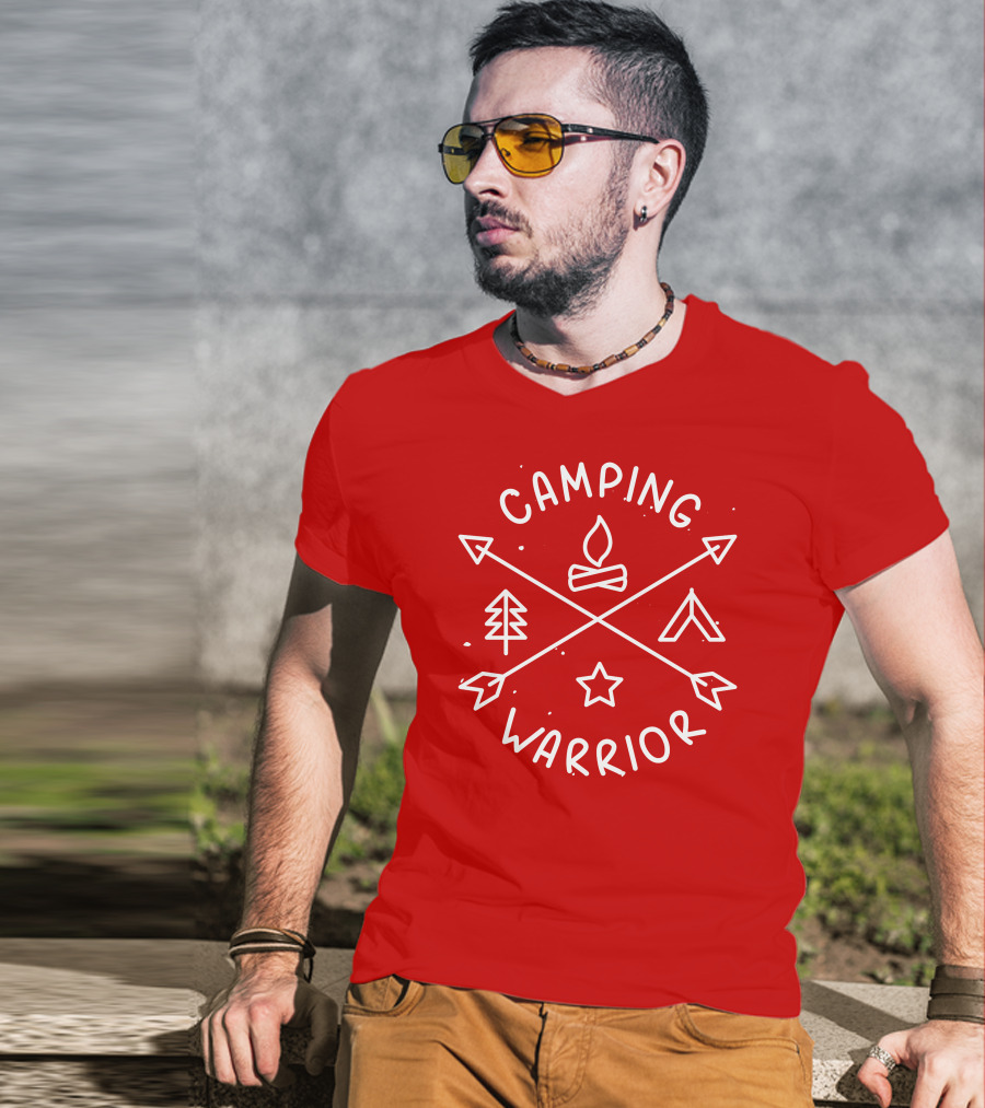 Camping Warrior Arrows Fire Tent Tree Star T-Shirt