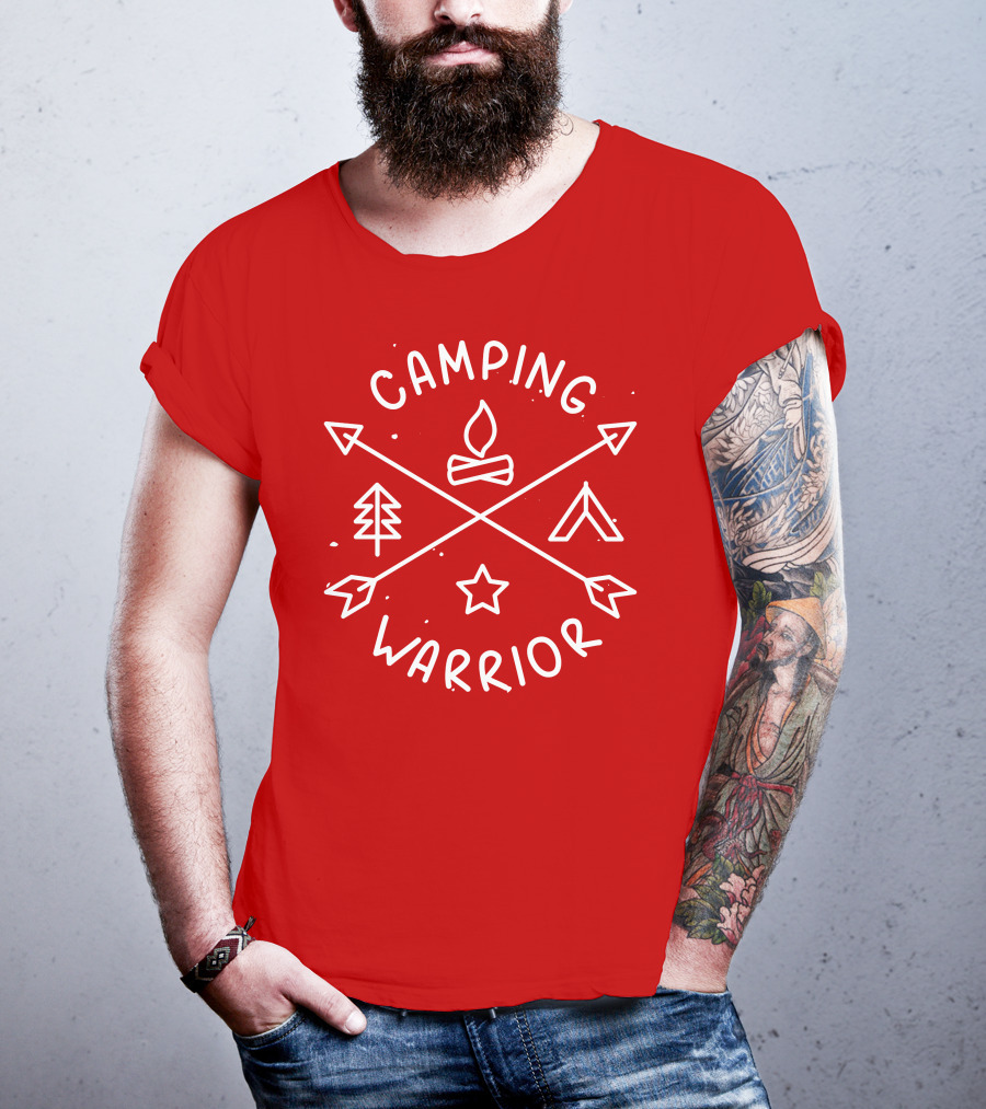 Camping Warrior Arrows Fire Tent Tree Star T-Shirt