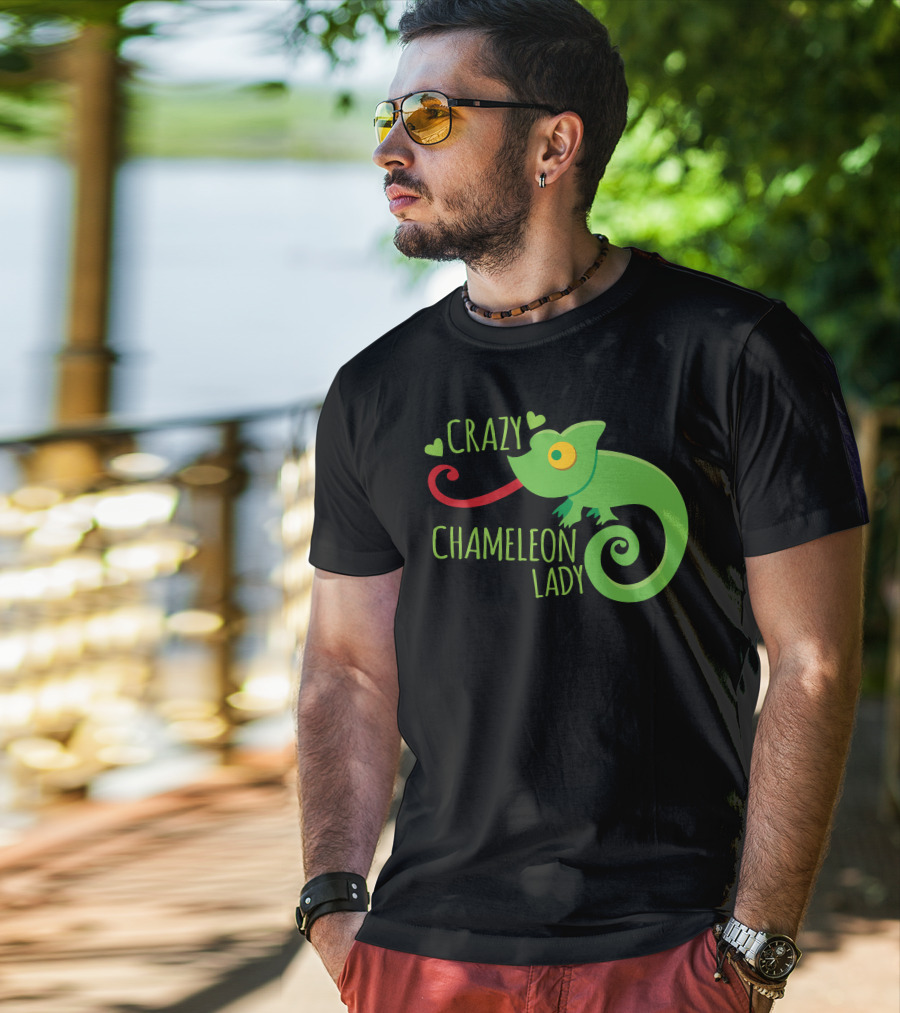 CRAZY CHAMELEON LADY Green Cartoon With Hearts T-Shirt