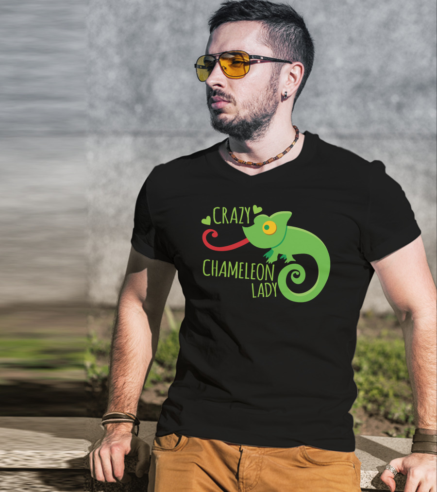 CRAZY CHAMELEON LADY Green Cartoon With Hearts T-Shirt