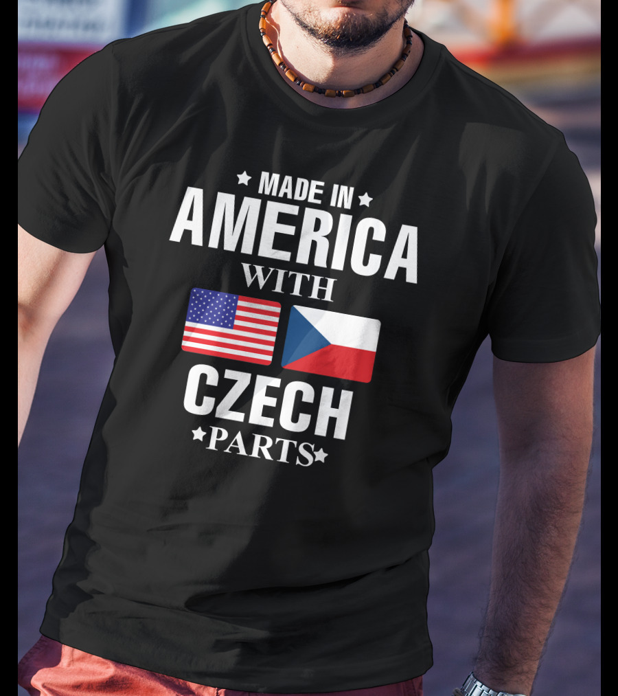 Made IN America With Czech Parts USA Czechia Flags T-Shirt