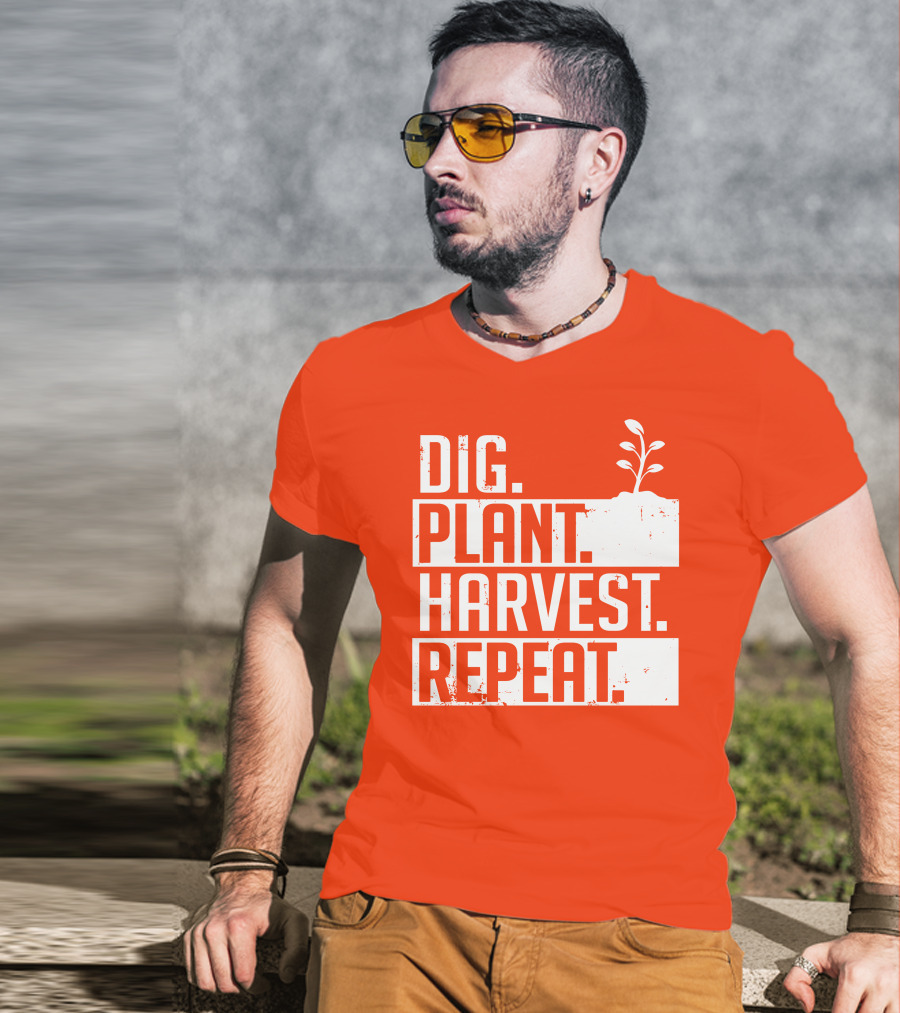 Dig Plant Harvest Repeat Gardening Cycle With Sprout T-Shirt