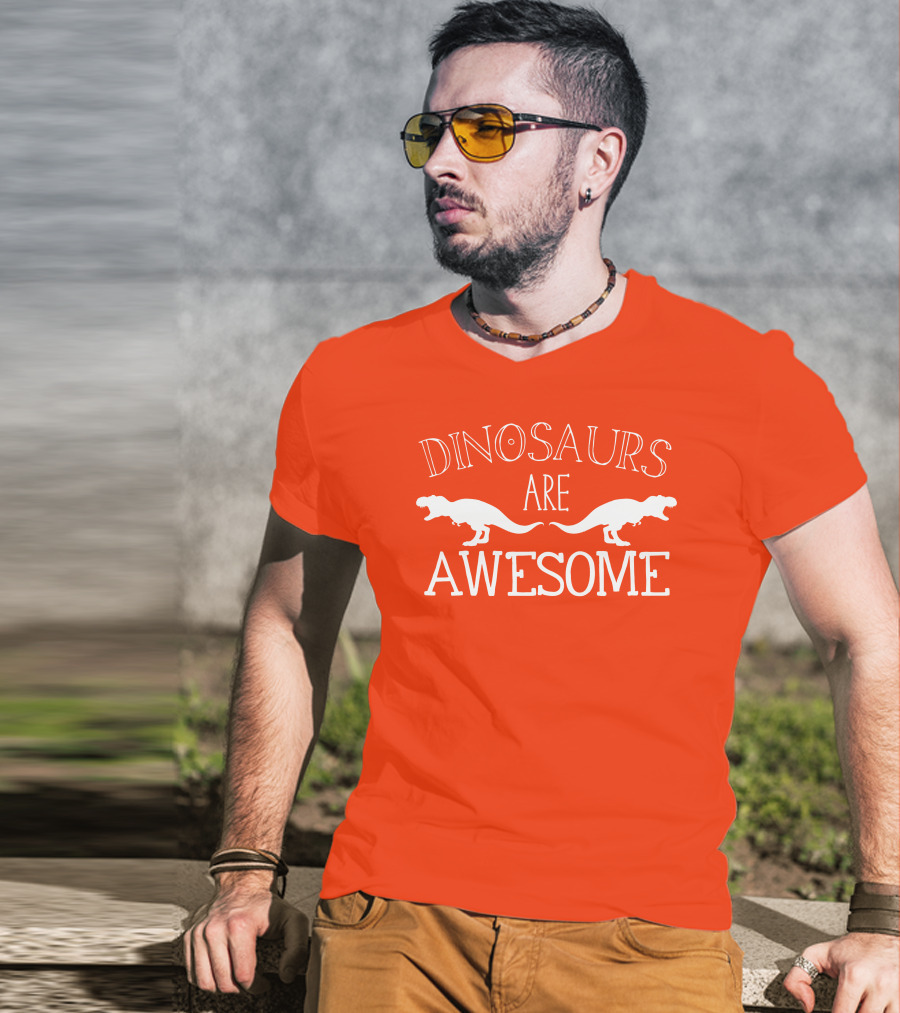 Dinosaurs Are Awesome T-Rex White Text T-Shirt