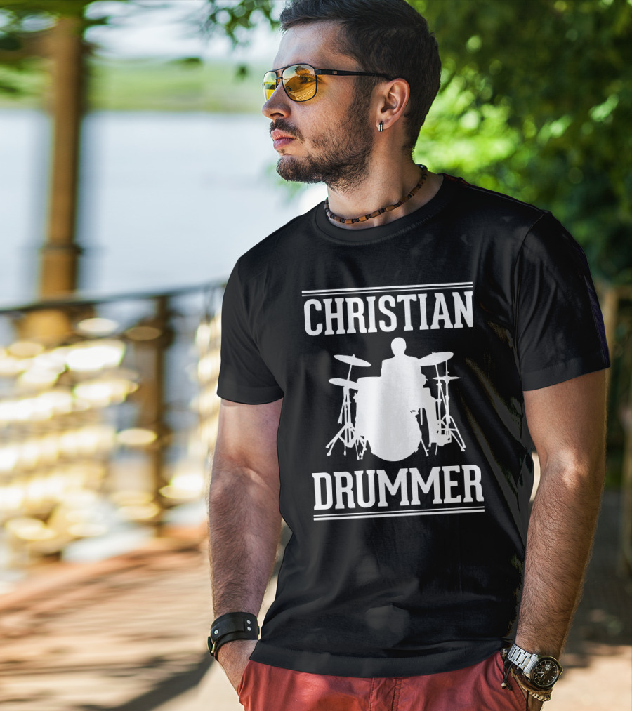 Christian Drummer Silhouette With Drum Set T-Shirt