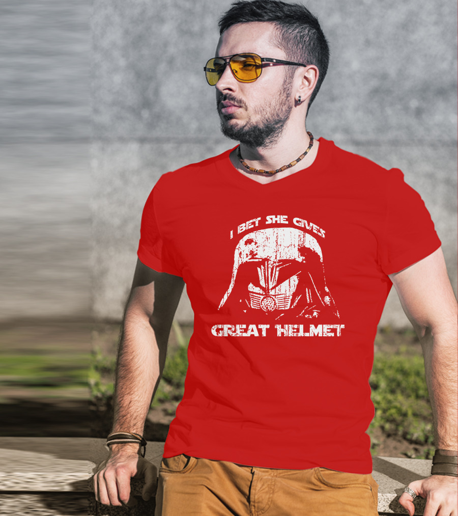 I Bet She Gives Great Helmet Darth Vader Style Helmet T-Shirt