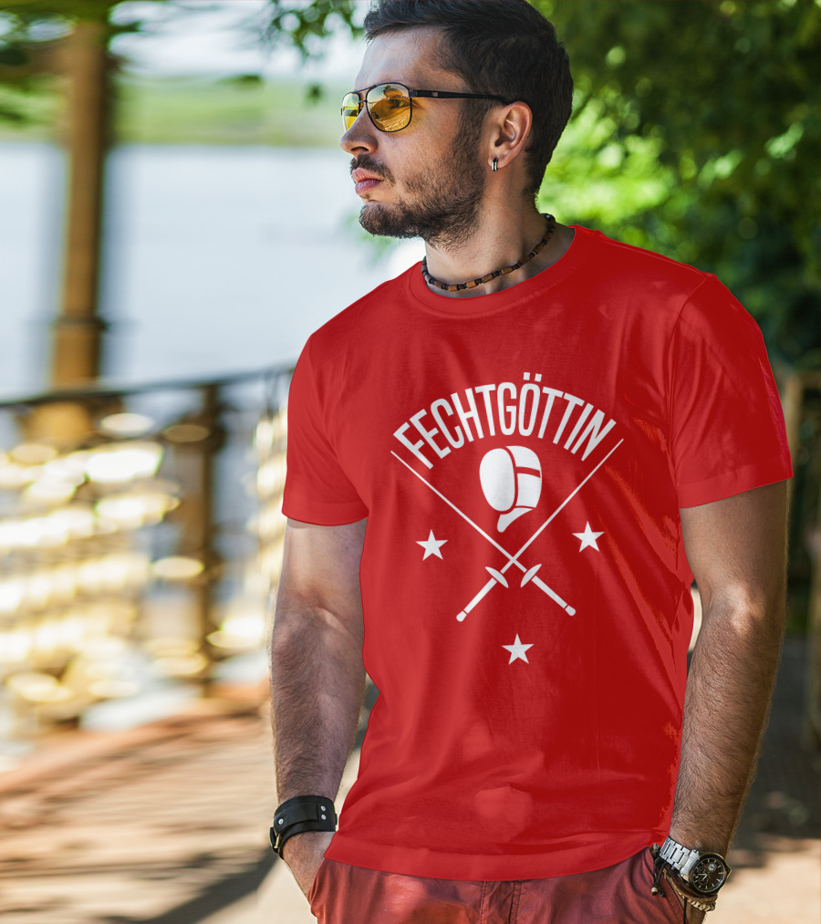 Fechtgöttin Fencing Helmet And Crossed Swords With Stars T-Shirt