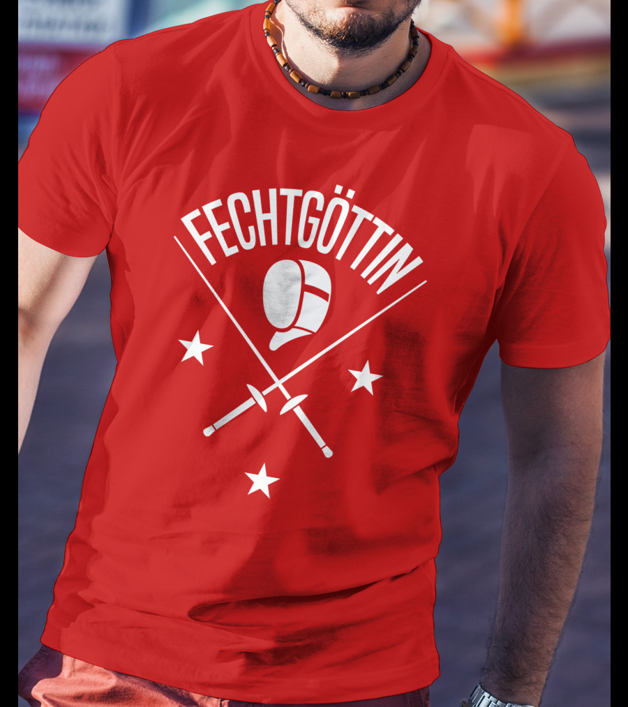 Fechtgöttin Fencing Helmet And Crossed Swords With Stars T-Shirt