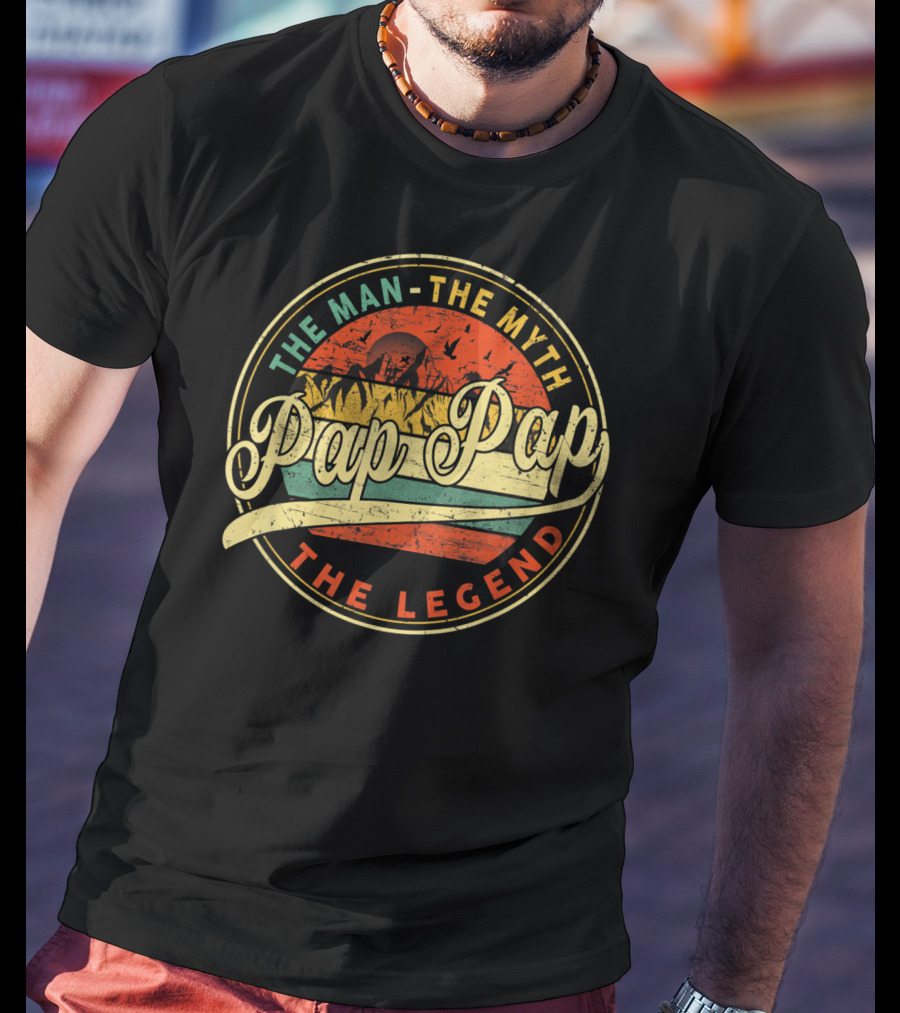 The Man The Myth Pap Pap The Legend Vintage Sun Mountain Scene T-Shirt