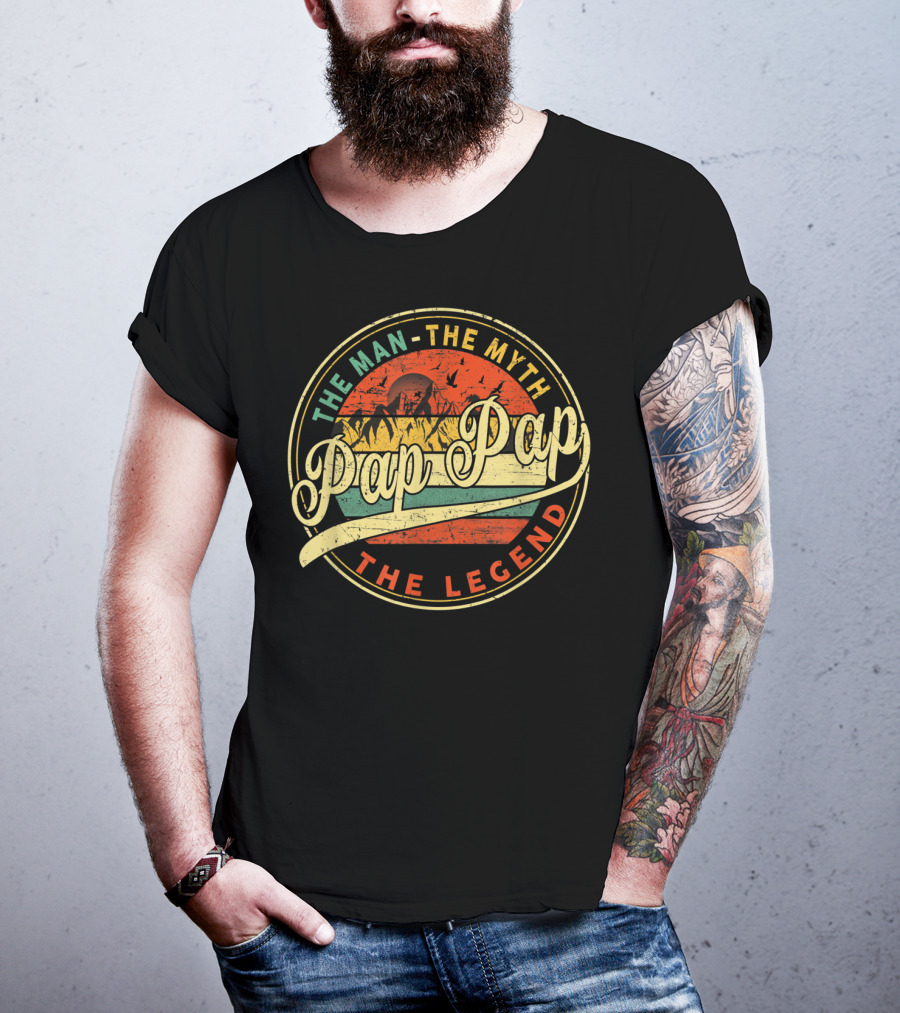 The Man The Myth Pap Pap The Legend Vintage Sun Mountain Scene T-Shirt