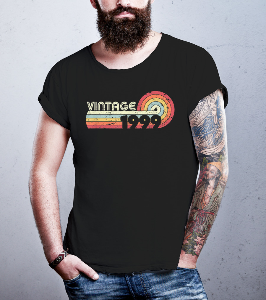 Vintage 1999 Retro Colorful Circle Stripes T-Shirt