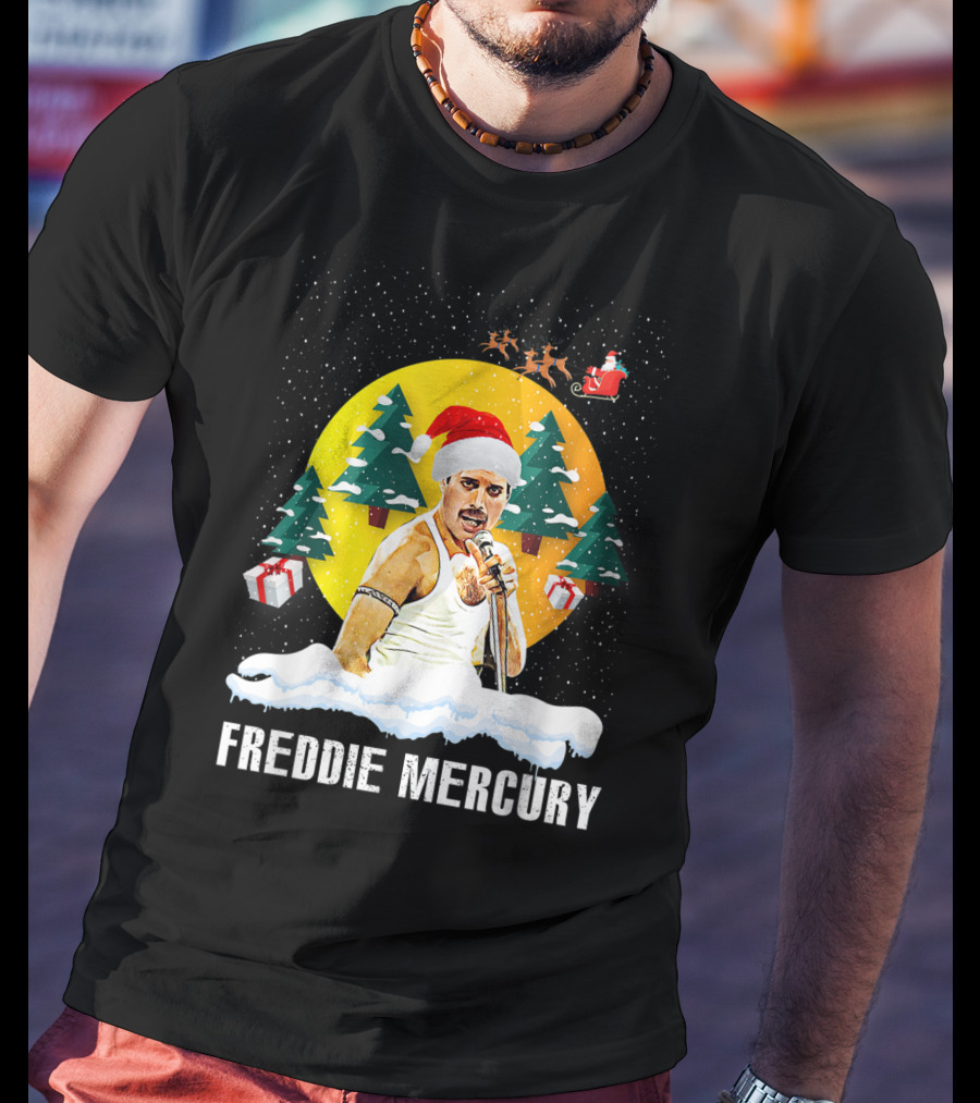 All I Want For Christmas Is Freddie Mercury Santa Festive Trees And Gifts T-Shirt