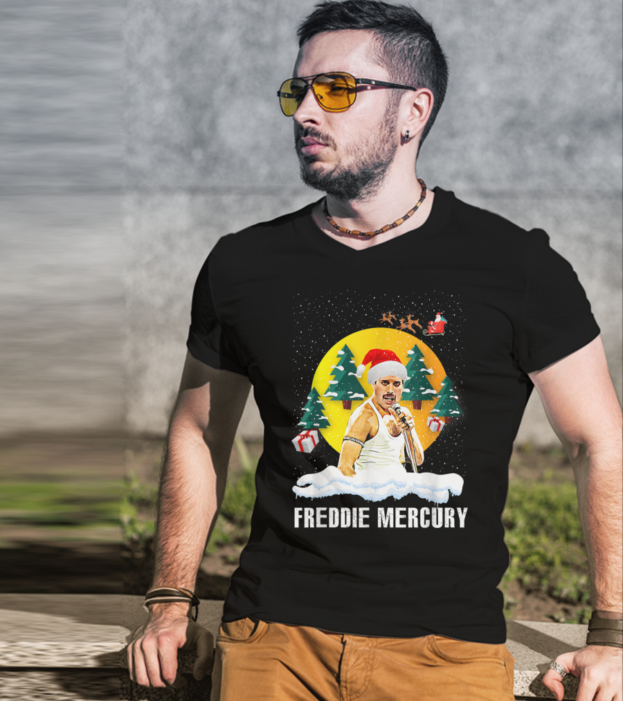 All I Want For Christmas Is Freddie Mercury Santa Festive Trees And Gifts T-Shirt