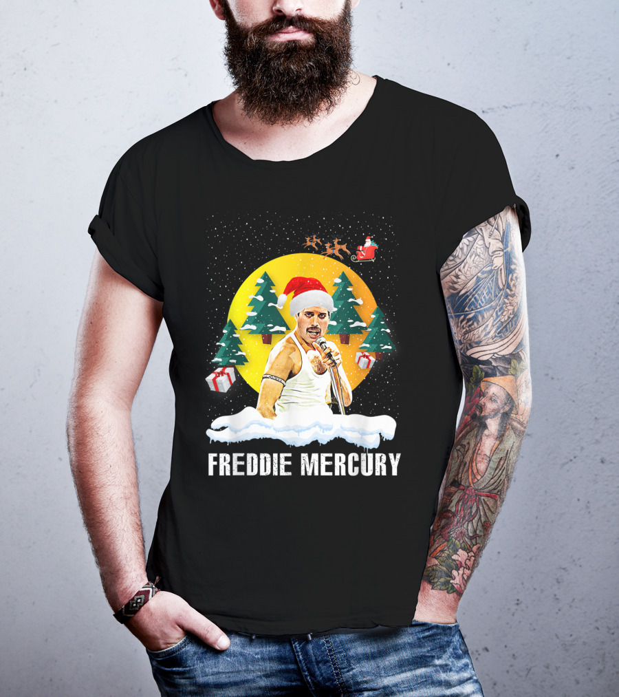 All I Want For Christmas Is Freddie Mercury Santa Festive Trees And Gifts T-Shirt