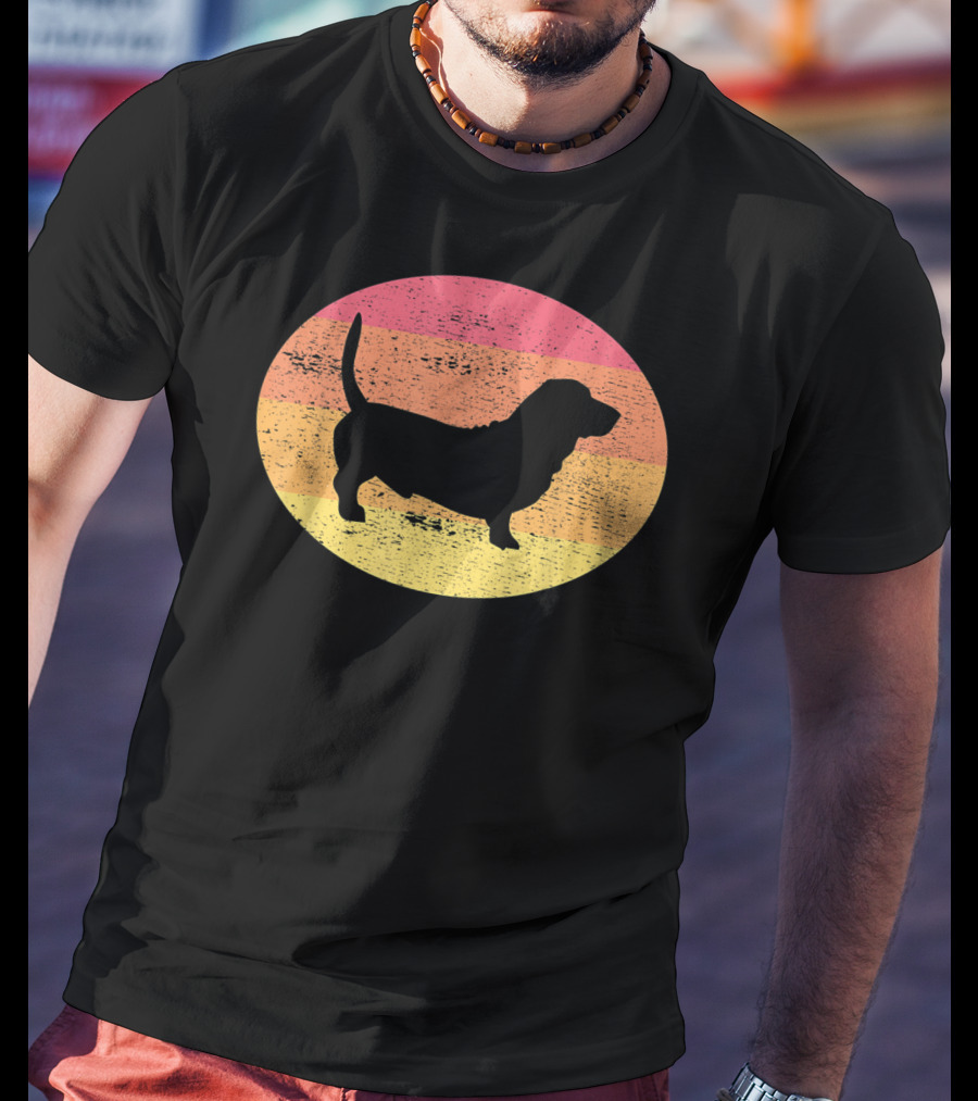Basset Hound Silhouette Retro Vintage Dog Sunset Oval T-Shirt