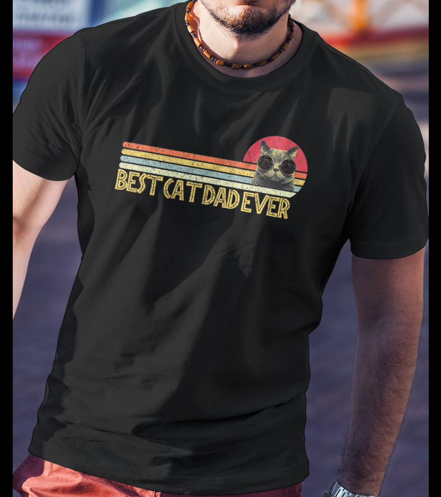 Best Cat Dad Ever Retro Sunglasses Cat Lovers T-Shirt