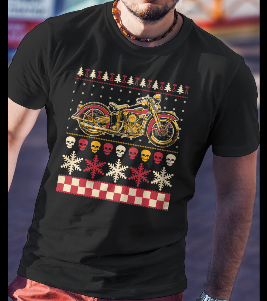 Biker Motorcycle Rider Christmas Skull Snowflake T-Shirt