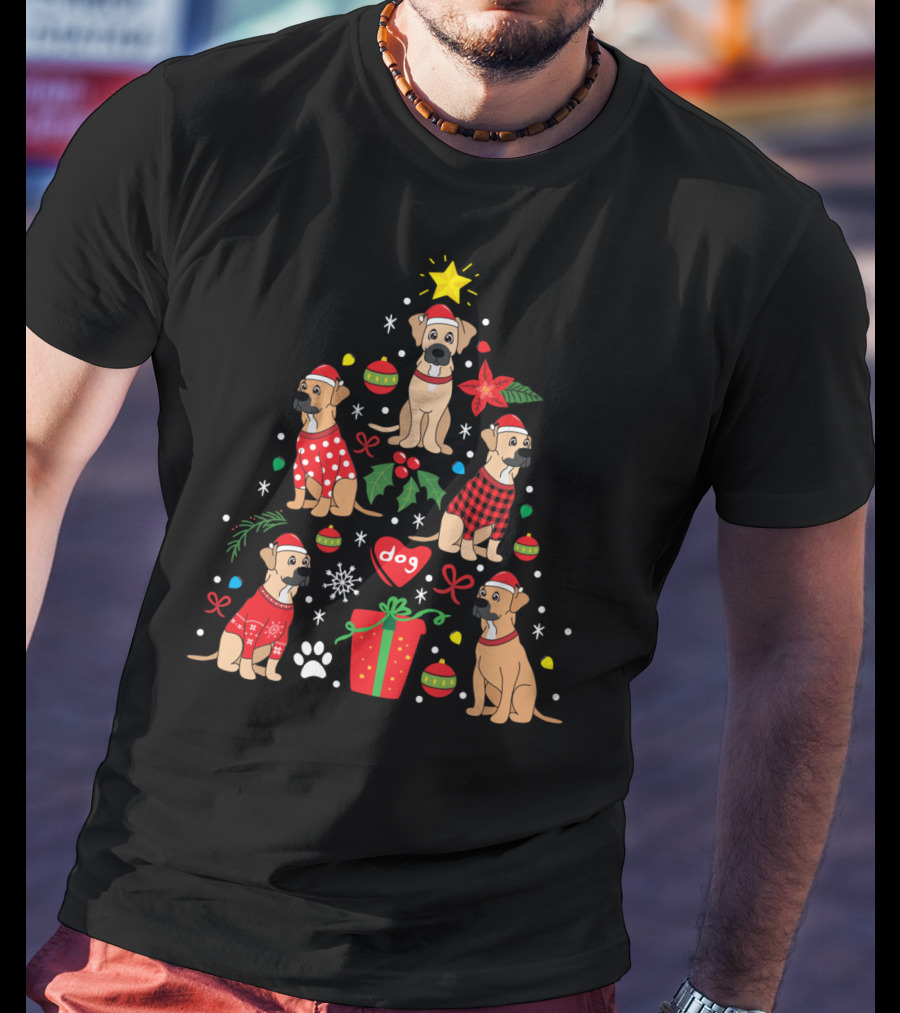 Black Mouth Cur Dog Christmas Tree T-Shirt