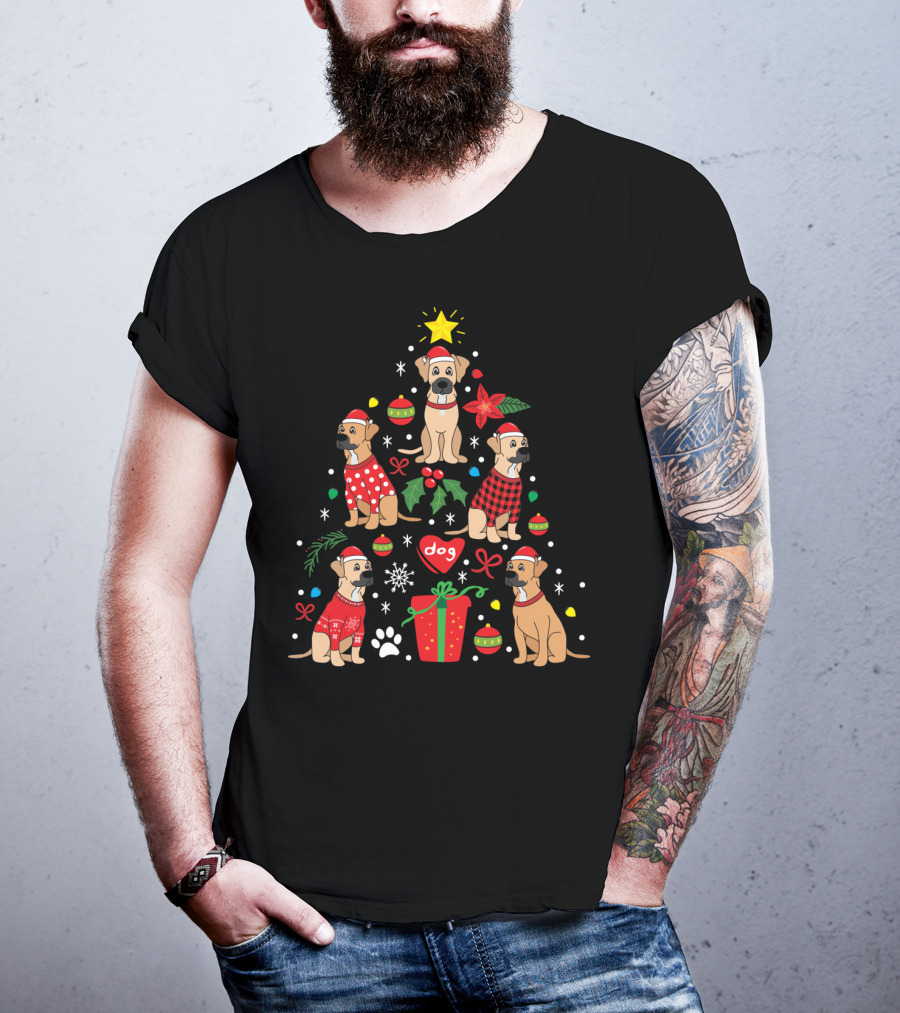 Black Mouth Cur Dog Christmas Tree T-Shirt