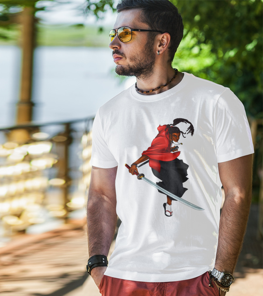 Blck Ronin Heroic Samurai Warrior In Red Cloak With Sword T-Shirt