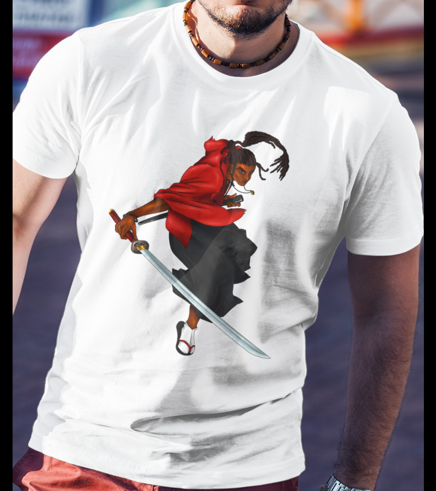 Blck Ronin Heroic Samurai Warrior In Red Cloak With Sword T-Shirt