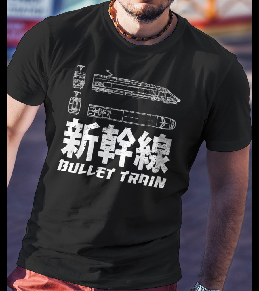 Shinkansen Bullet Train Blueprint Japanese Text T-Shirt