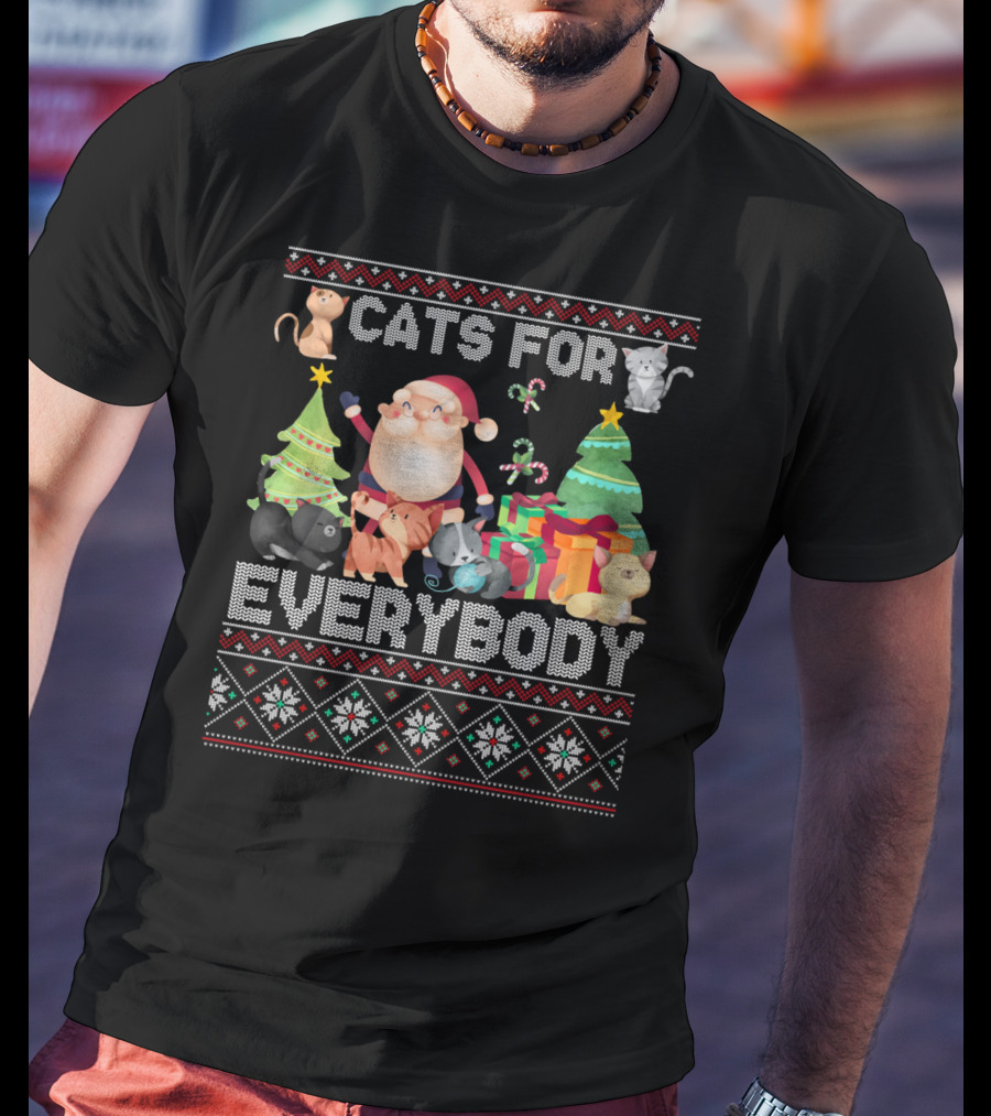 Cats For Everybody Christmas Santa Claus Cats And Trees T-Shirt
