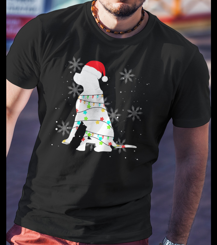 Christmas Lights Boxer Santa Hat Snowflakes T-Shirt