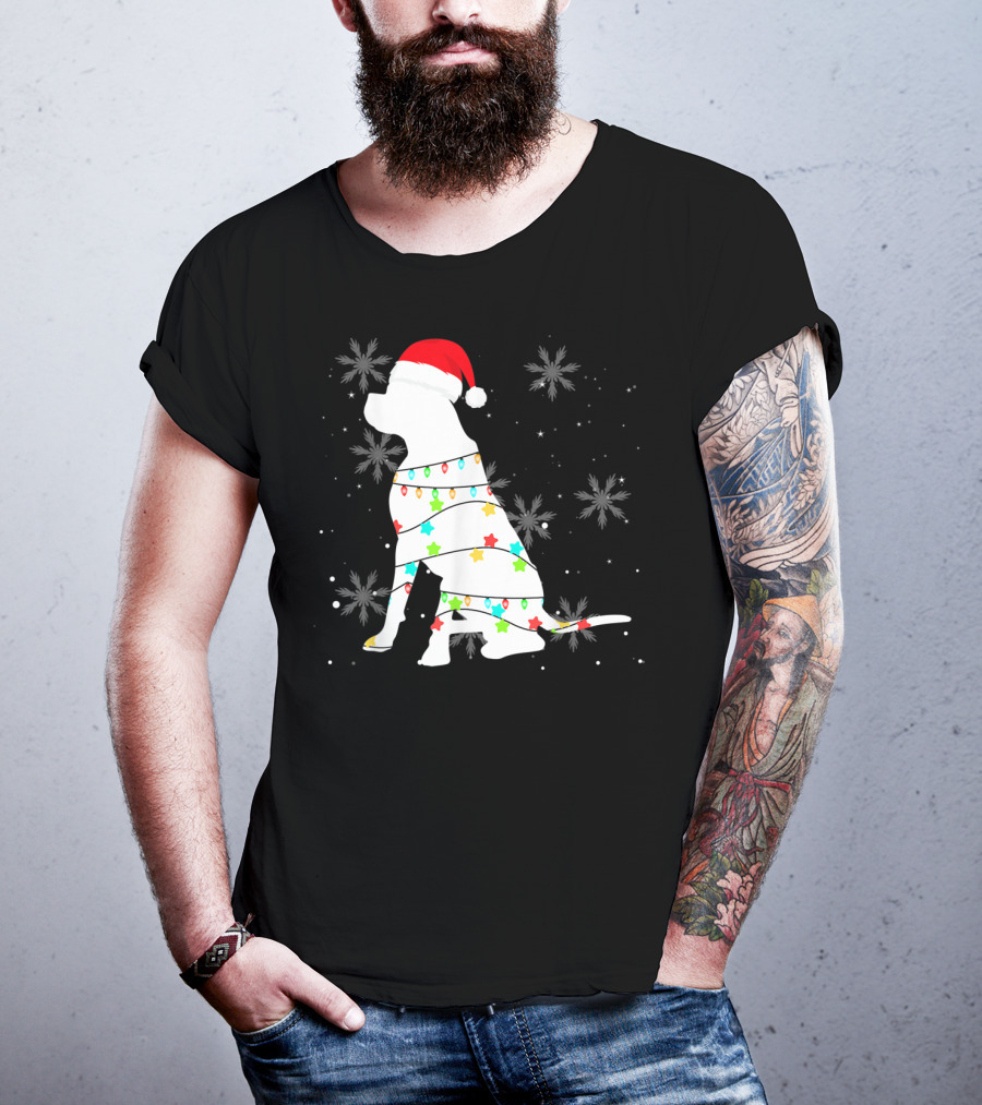Christmas Lights Boxer Santa Hat Snowflakes T-Shirt