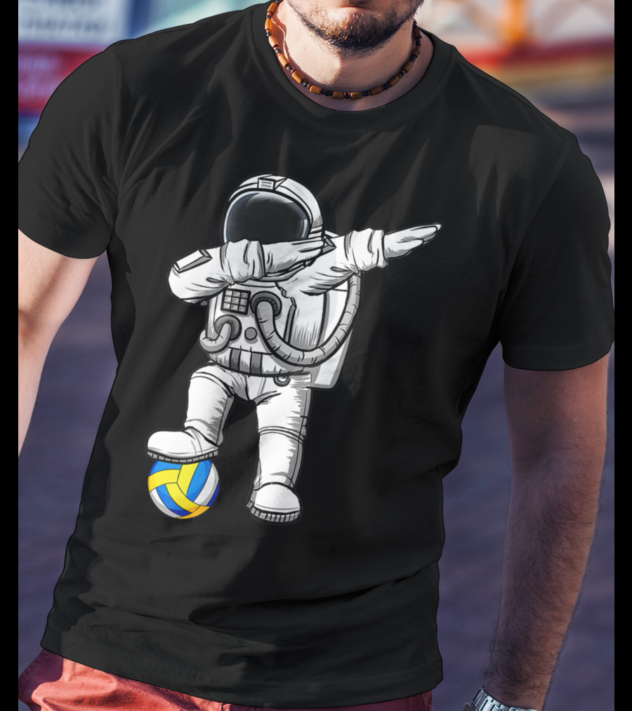 Cute Astronaut Dabbing With Volleyball Astronomy Lovers Galaxy T-Shirt