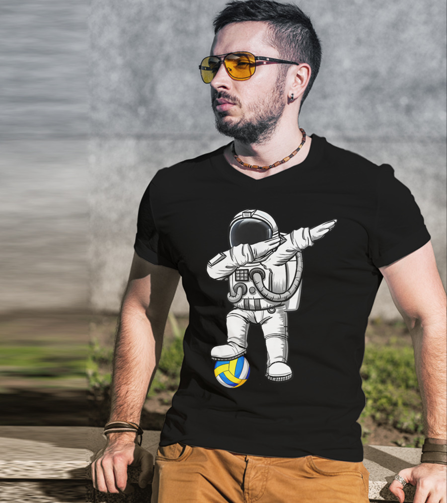 Cute Astronaut Dabbing With Volleyball Astronomy Lovers Galaxy T-Shirt