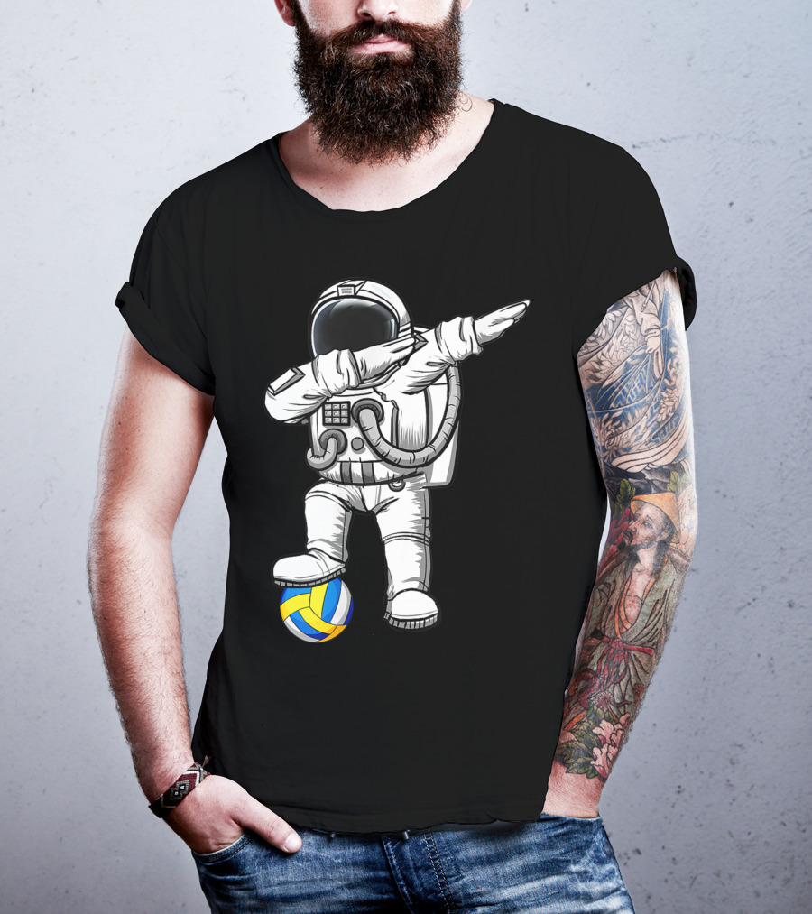 Cute Astronaut Dabbing With Volleyball Astronomy Lovers Galaxy T-Shirt