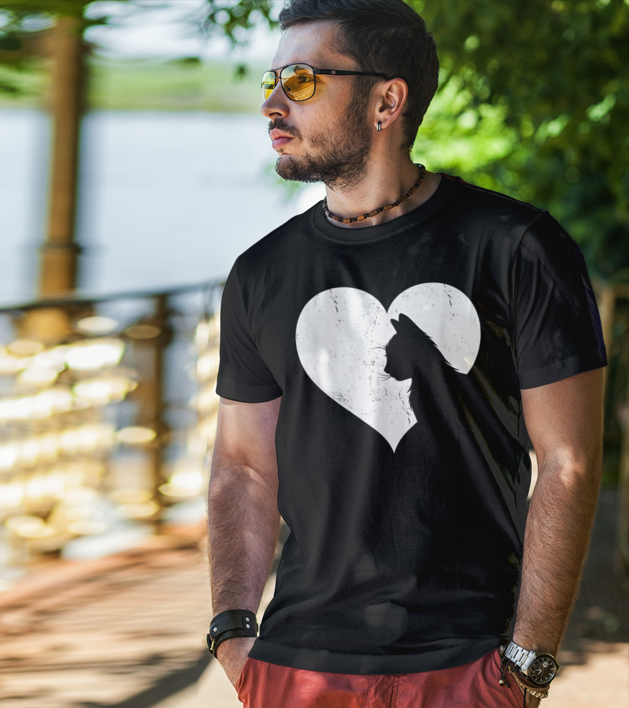 Cute Cat Heart Silhouette For Cat Lovers T-Shirt