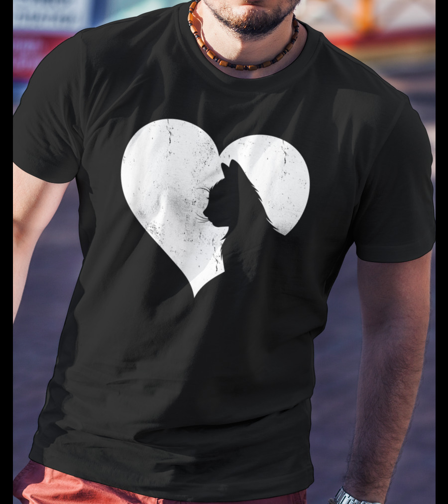 Cute Cat Heart Silhouette For Cat Lovers T-Shirt