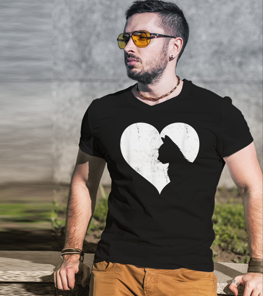 Cute Cat Heart Silhouette For Cat Lovers T-Shirt