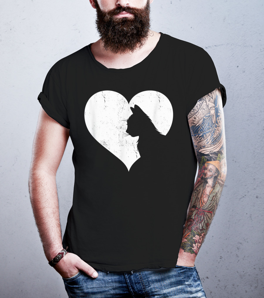 Cute Cat Heart Silhouette For Cat Lovers T-Shirt