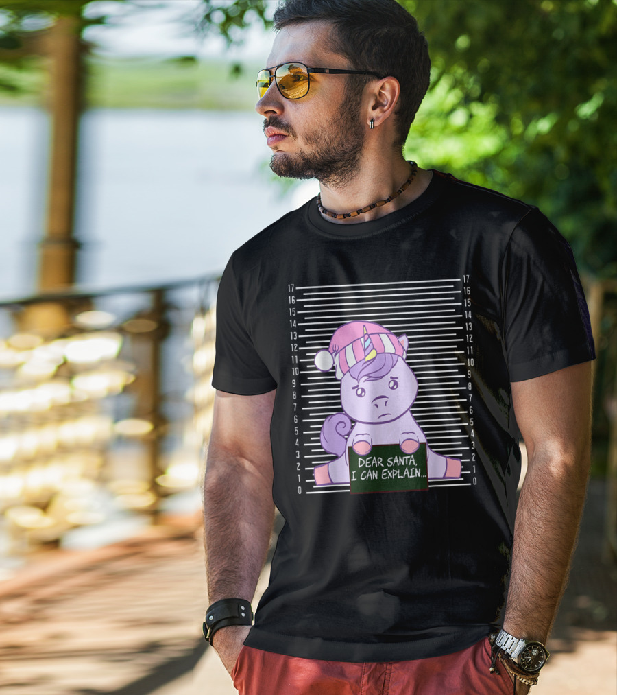 Dear Santa I Can Explain Mugshot Unicorn Christmas Hat T-Shirt
